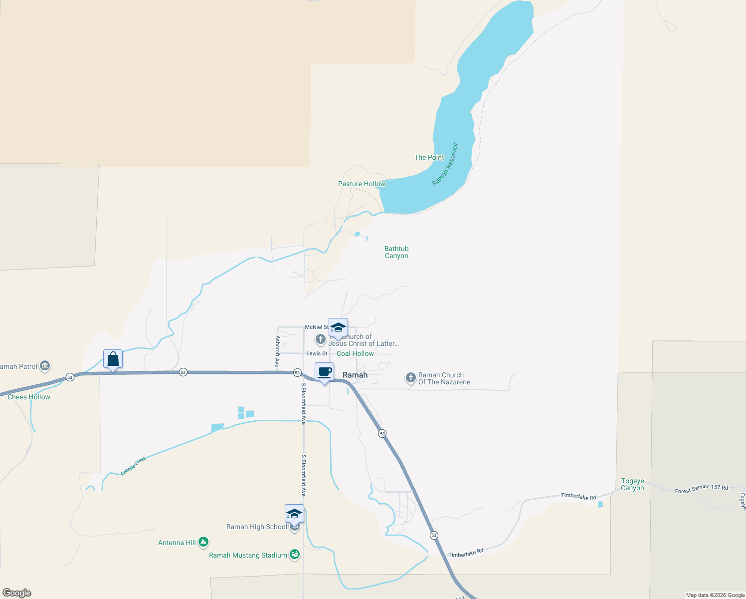 map of restaurants, bars, coffee shops, grocery stores, and more near Weight Drive in Ramah