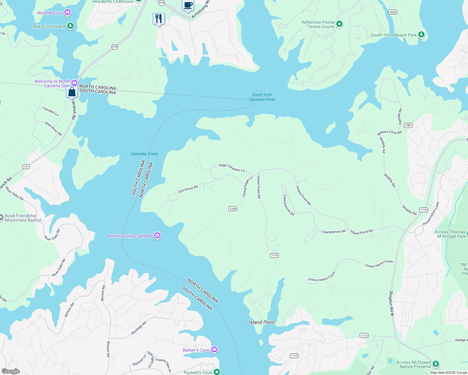 map of restaurants, bars, coffee shops, grocery stores, and more near 9425 Flying Eagle Lane in Charlotte