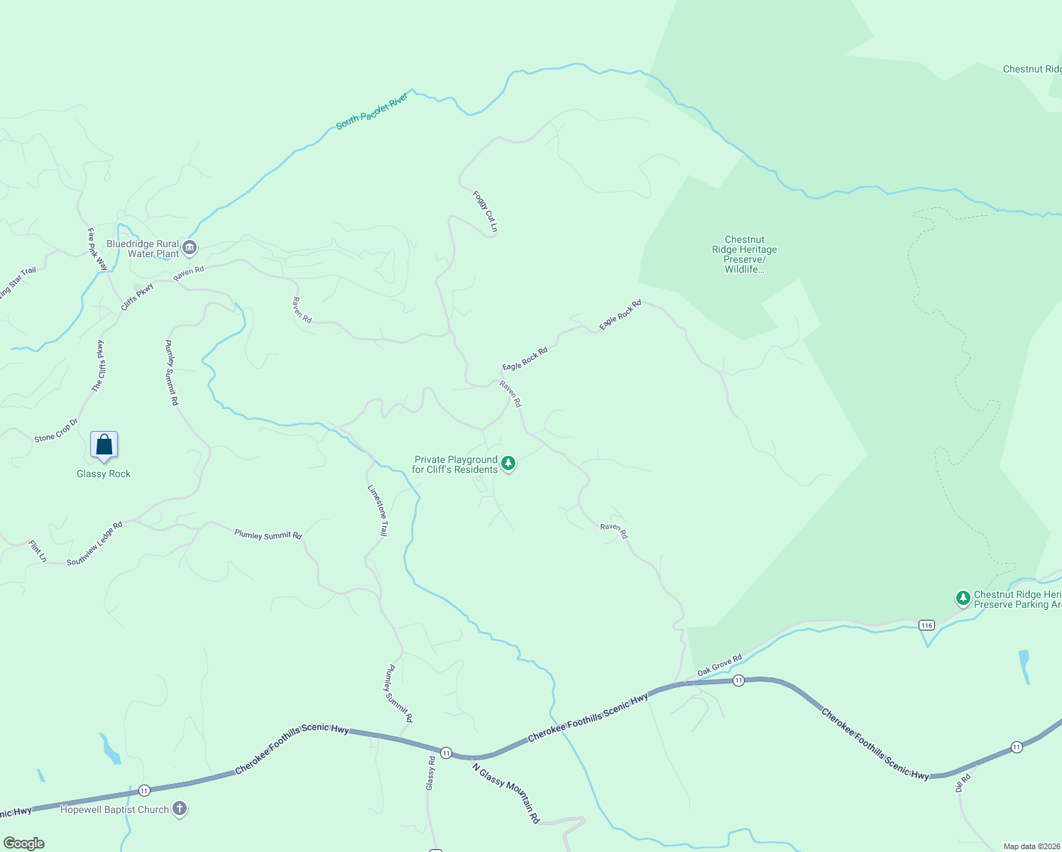map of restaurants, bars, coffee shops, grocery stores, and more near 422 Raven Road in Landrum
