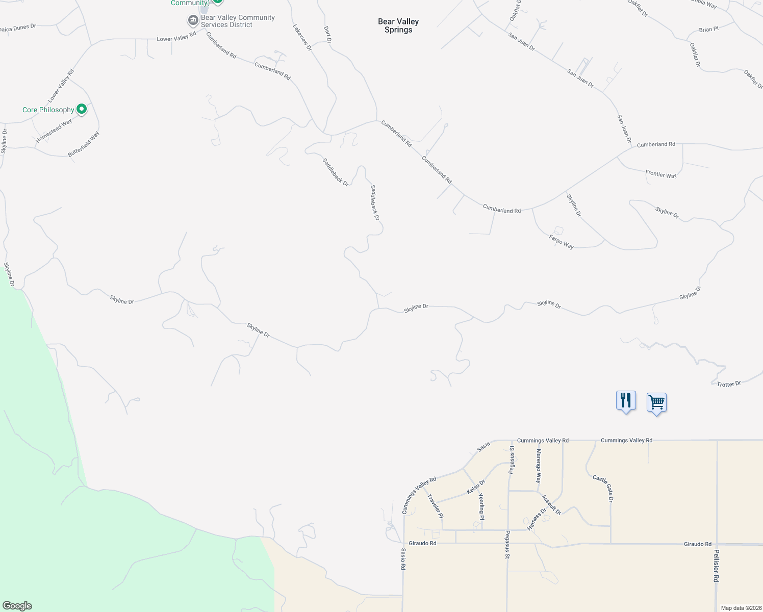 map of restaurants, bars, coffee shops, grocery stores, and more near 27981 Skyline Drive in Tehachapi