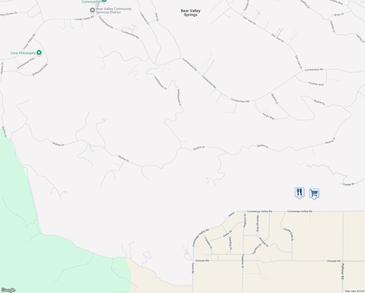 map of restaurants, bars, coffee shops, grocery stores, and more near 27981 Skyline Drive in Tehachapi