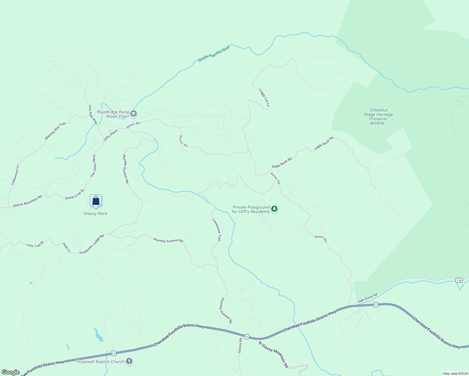 map of restaurants, bars, coffee shops, grocery stores, and more near 114 High Rock Ridge Drive in Landrum