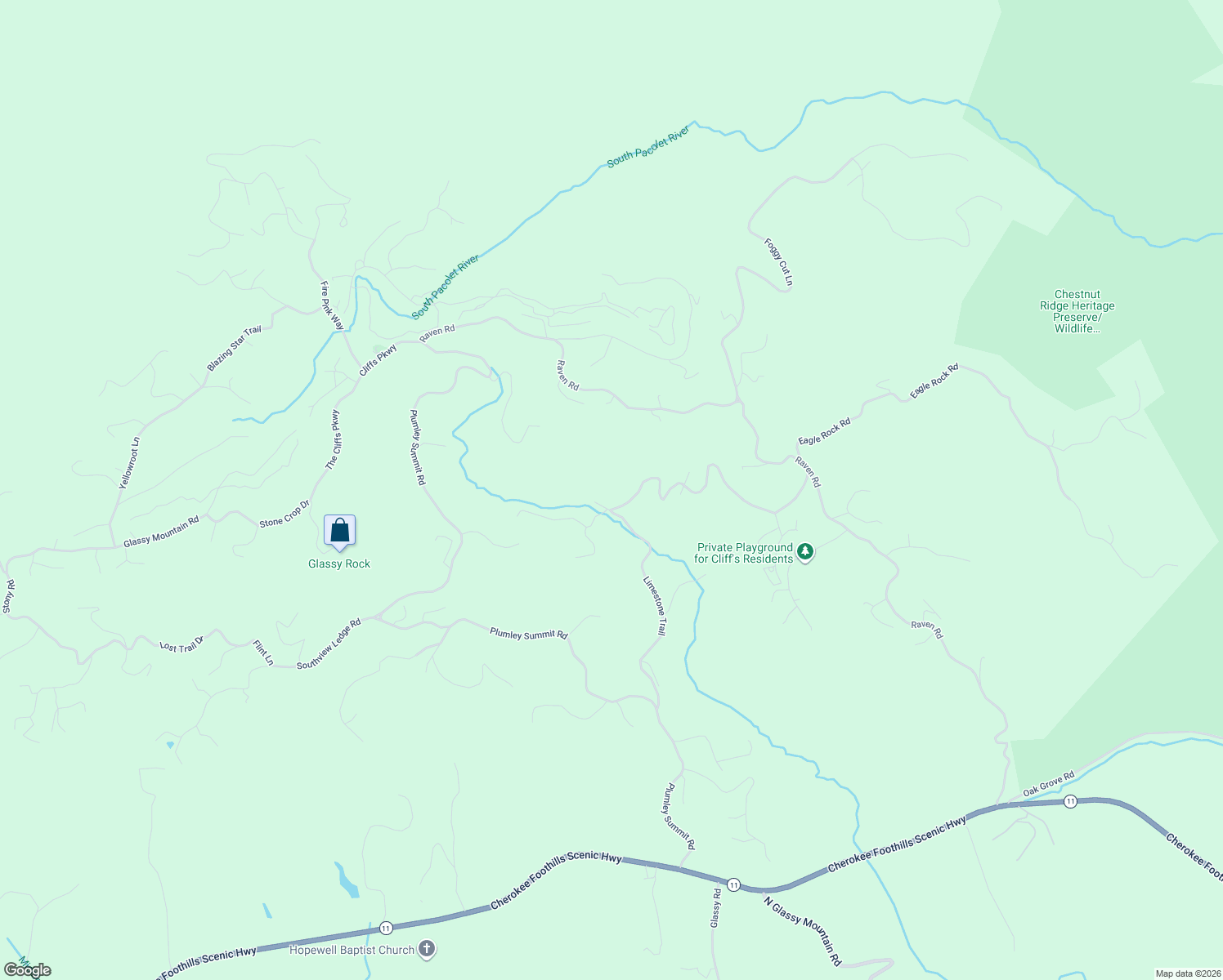 map of restaurants, bars, coffee shops, grocery stores, and more near 3 High Rock Ridge Drive in Landrum