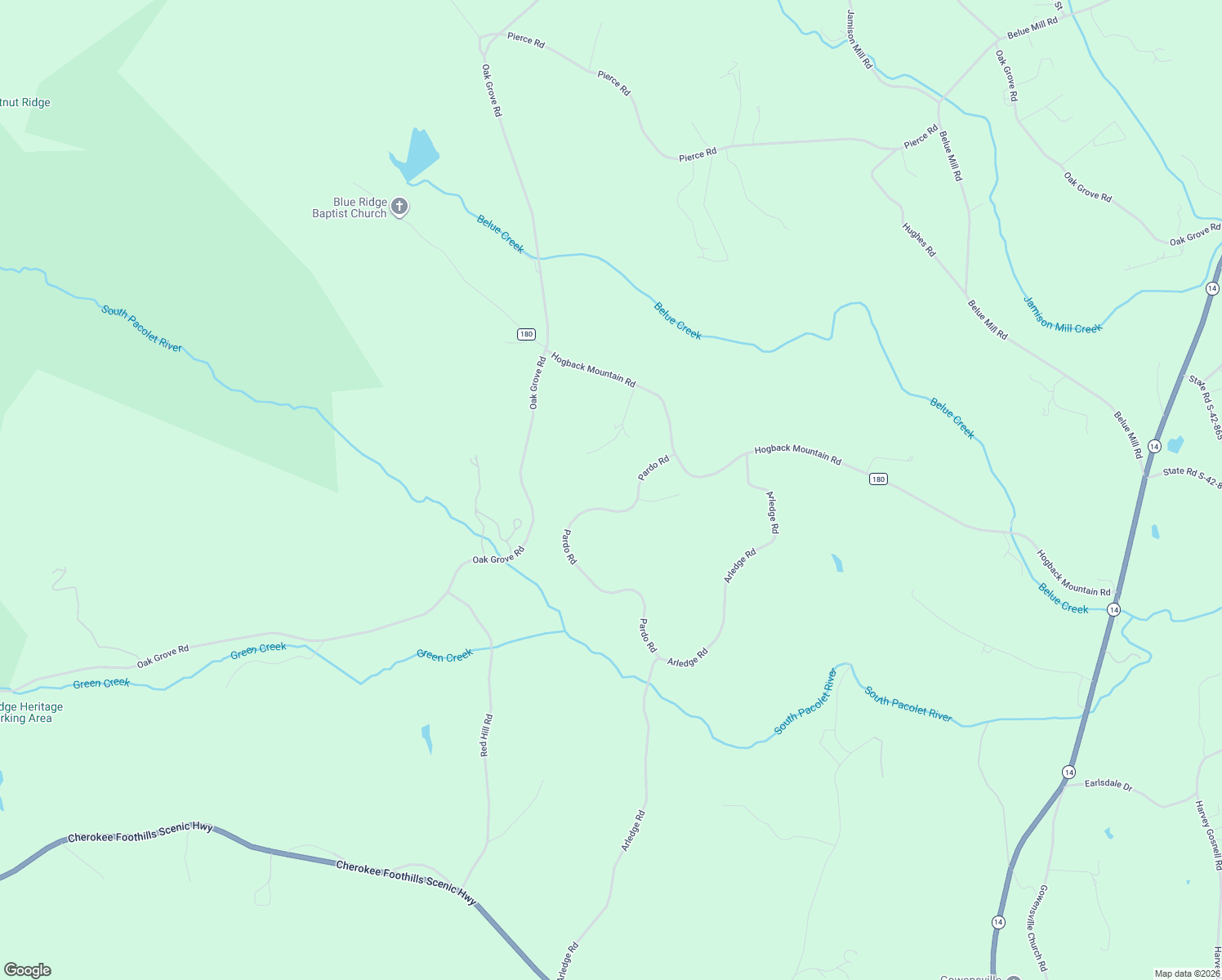 map of restaurants, bars, coffee shops, grocery stores, and more near 100 Pardo Road in Landrum