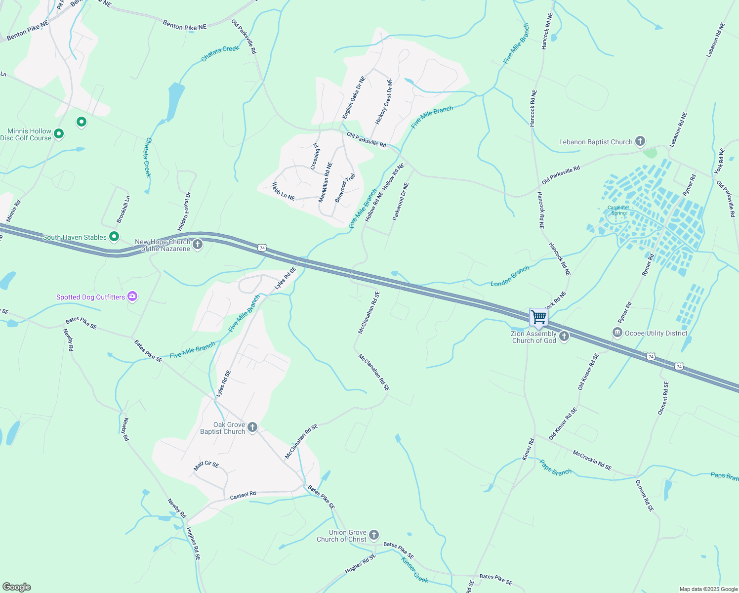 map of restaurants, bars, coffee shops, grocery stores, and more near 208 McClanahan Rd SE in Cleveland