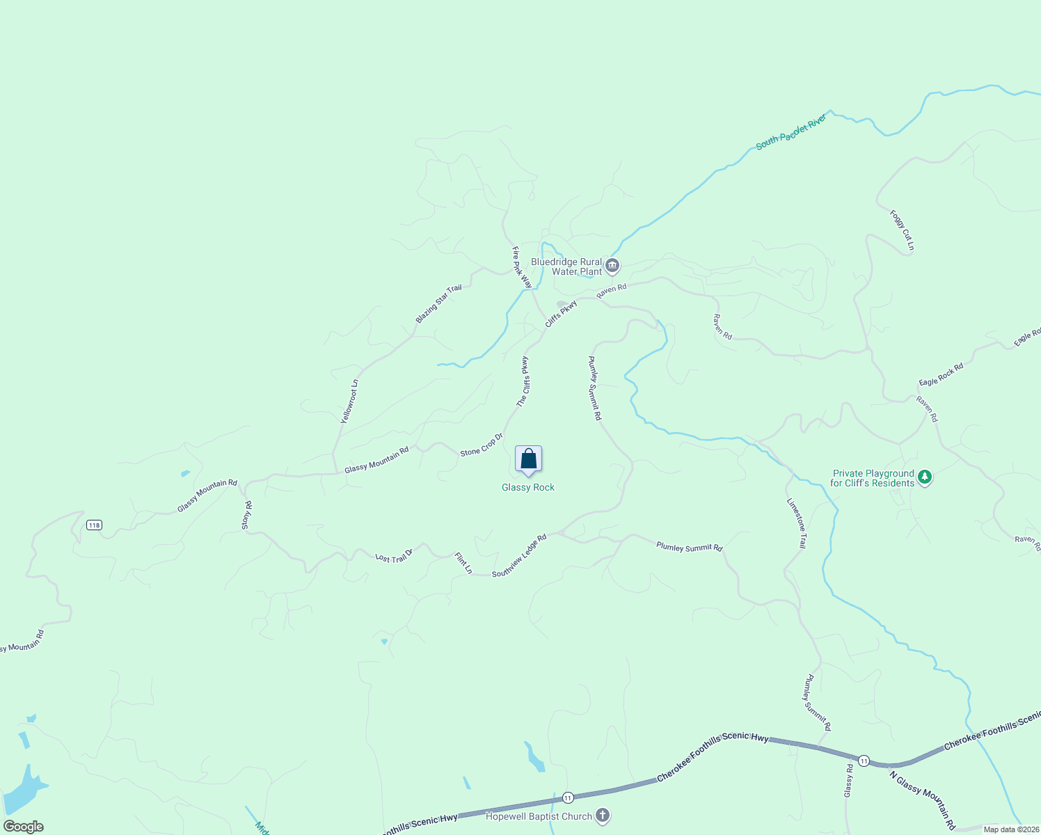 map of restaurants, bars, coffee shops, grocery stores, and more near 91 The Cliffs Parkway in Landrum