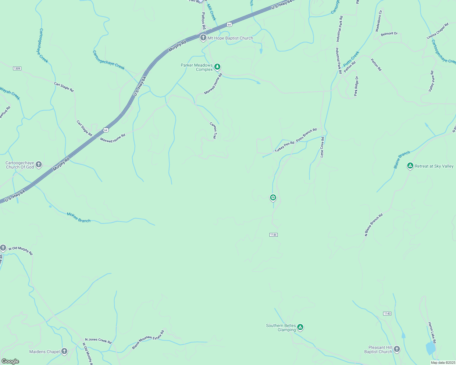 map of restaurants, bars, coffee shops, grocery stores, and more near Turkey Pen Road in Macon County