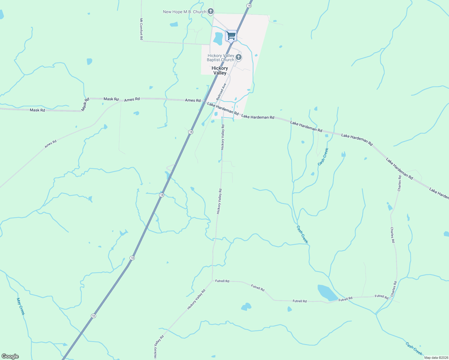 map of restaurants, bars, coffee shops, grocery stores, and more near 575 Hickory Valley Rd in Hickory Valley