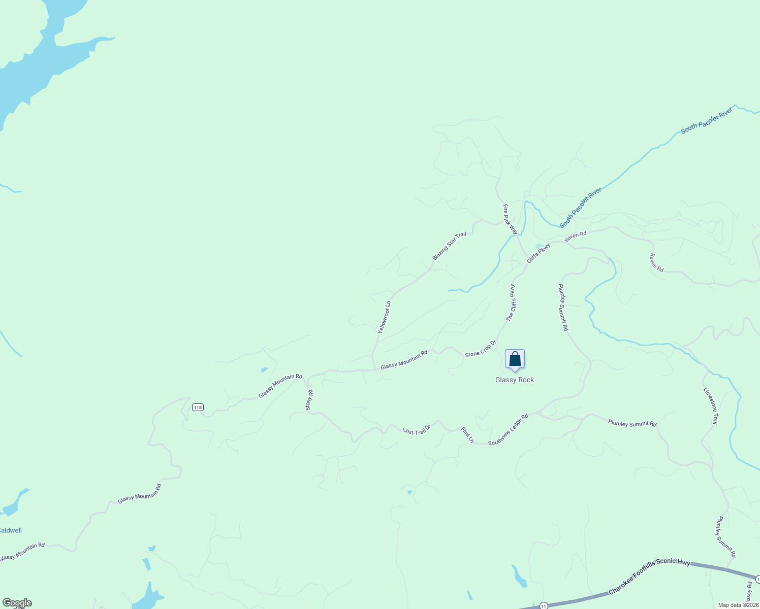 map of restaurants, bars, coffee shops, grocery stores, and more near 210 Yellowroot Lane in Landrum