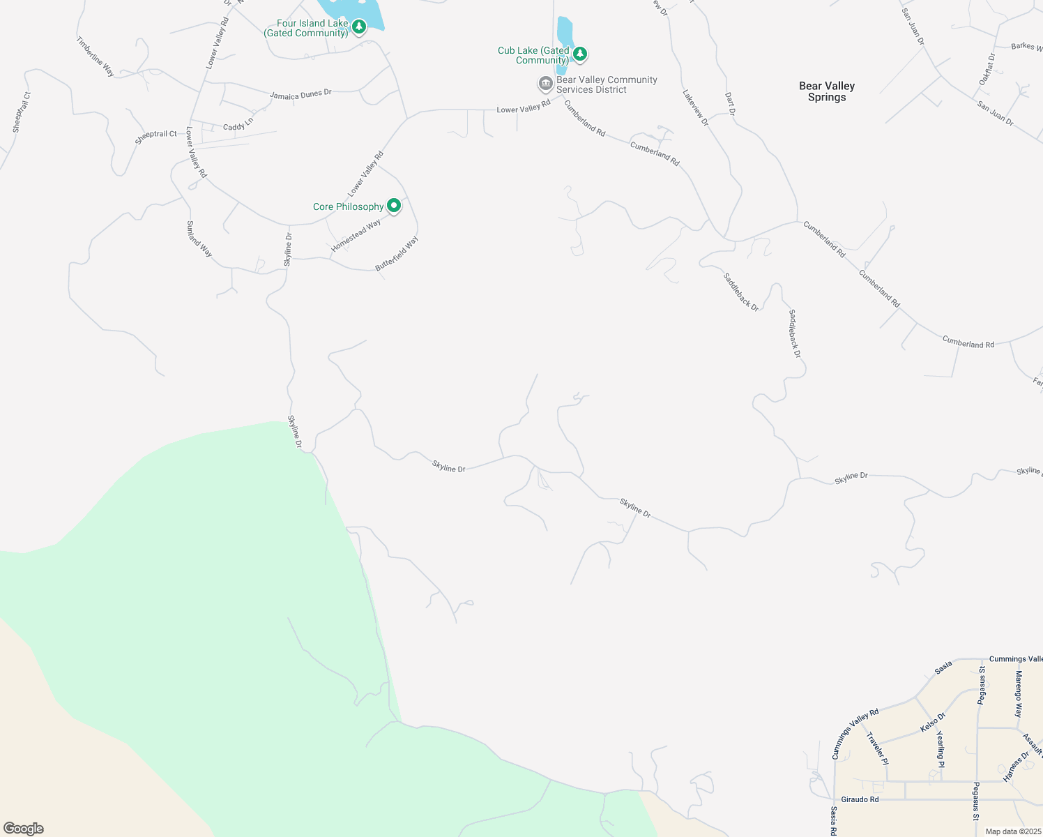 map of restaurants, bars, coffee shops, grocery stores, and more near Amberwood Court in Bear Valley Springs