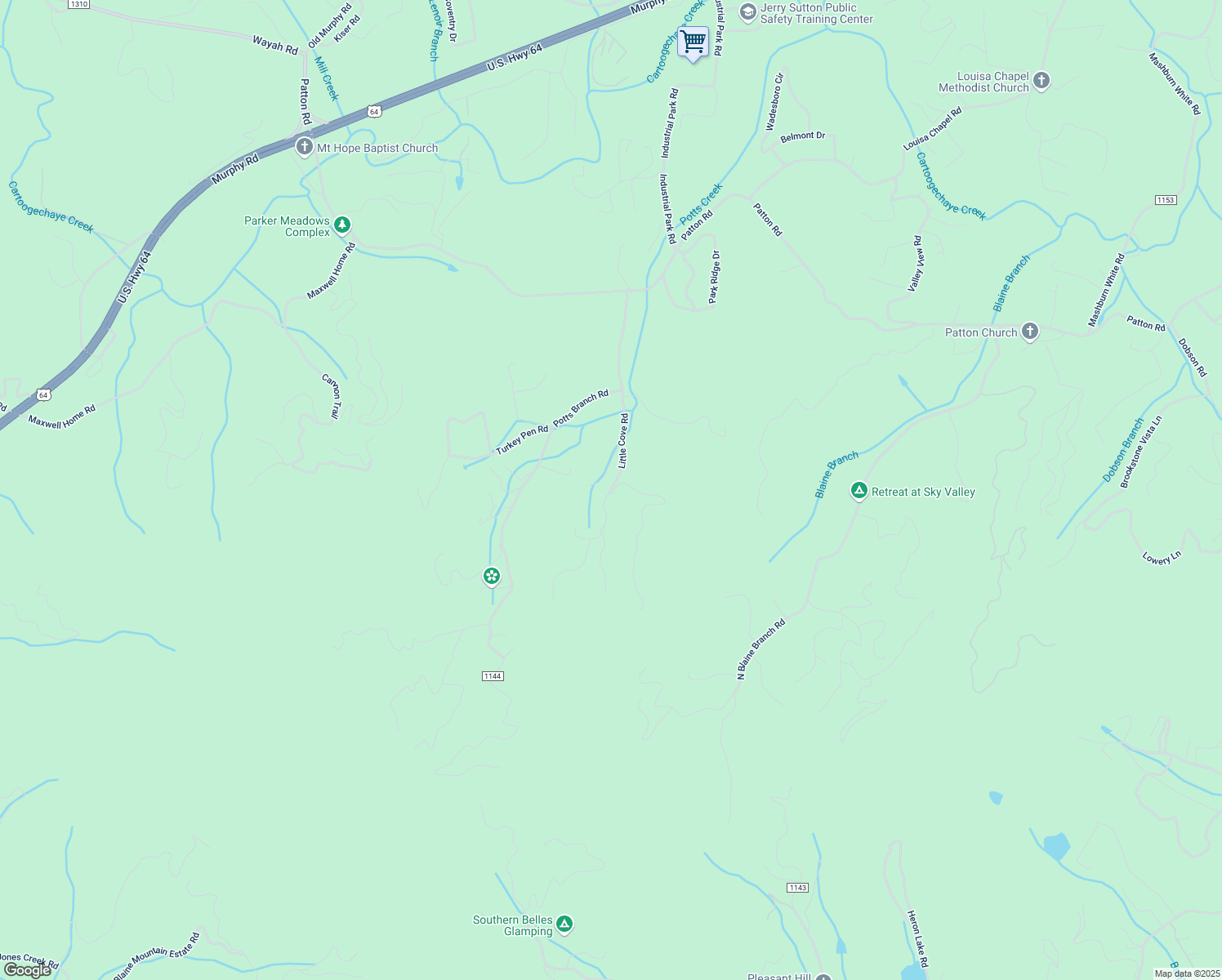 map of restaurants, bars, coffee shops, grocery stores, and more near Little Cove Road in Macon County