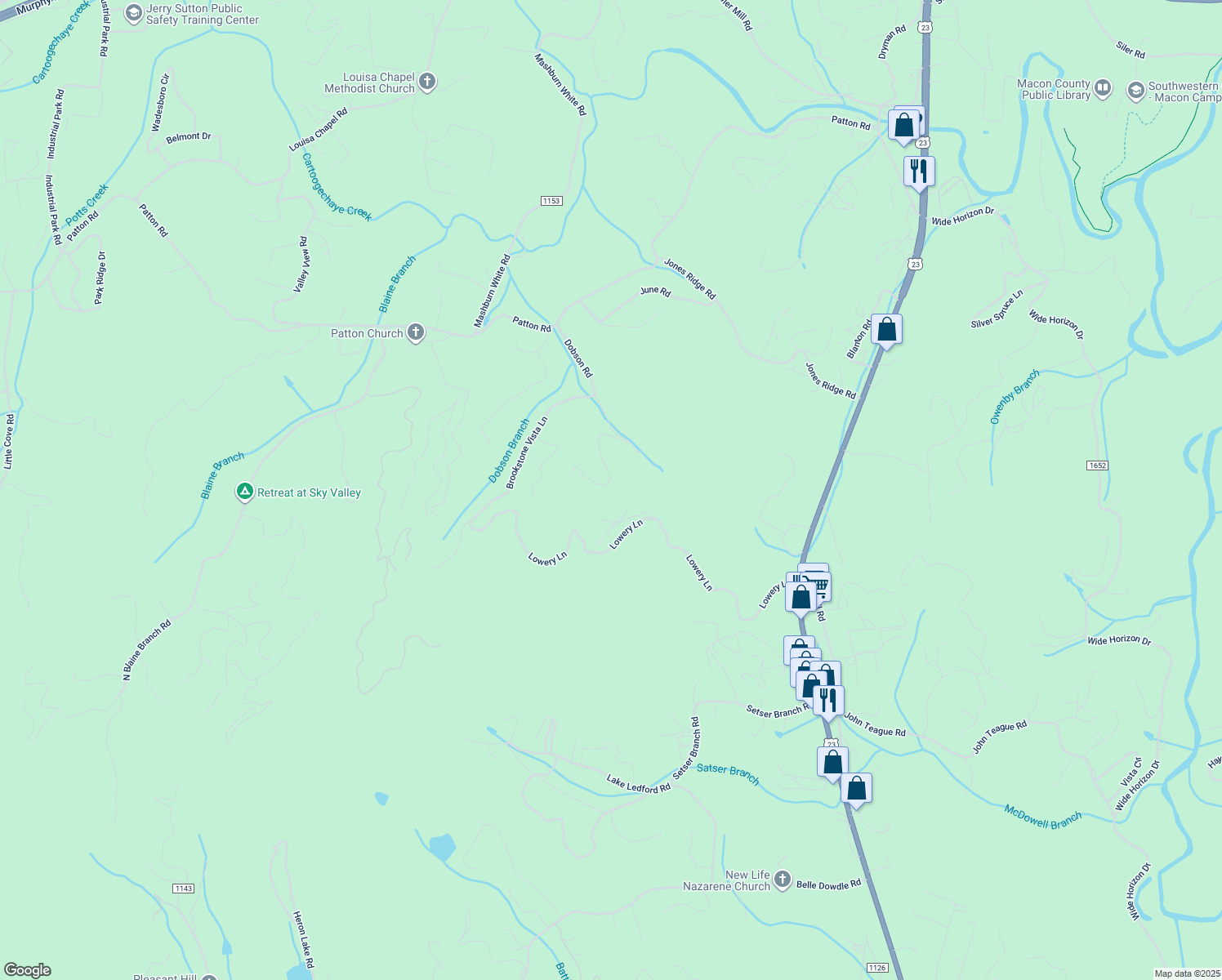 map of restaurants, bars, coffee shops, grocery stores, and more near 402 Prater Cove Road in Franklin