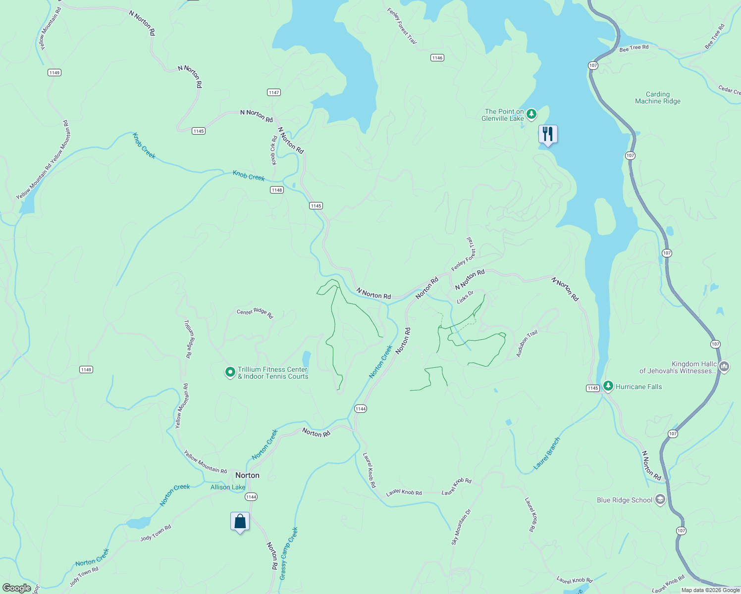 map of restaurants, bars, coffee shops, grocery stores, and more near 26 Spring Ridge Way in Cullowhee