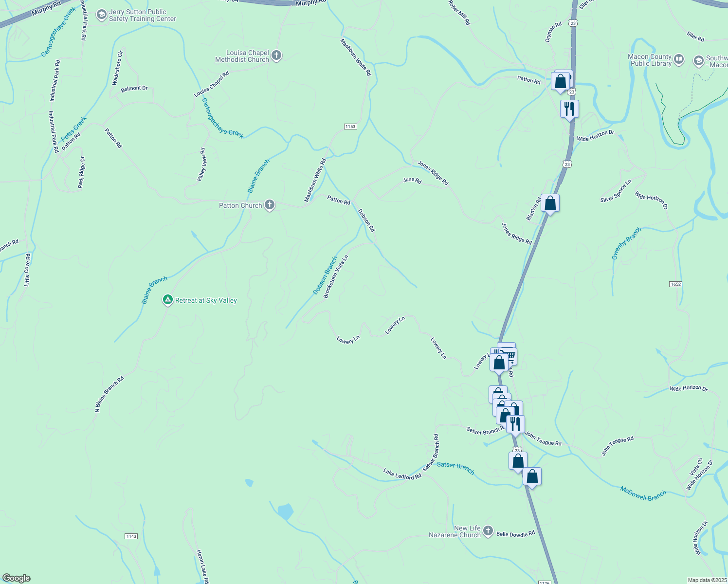 map of restaurants, bars, coffee shops, grocery stores, and more near 402 Prater Cove Road in Franklin