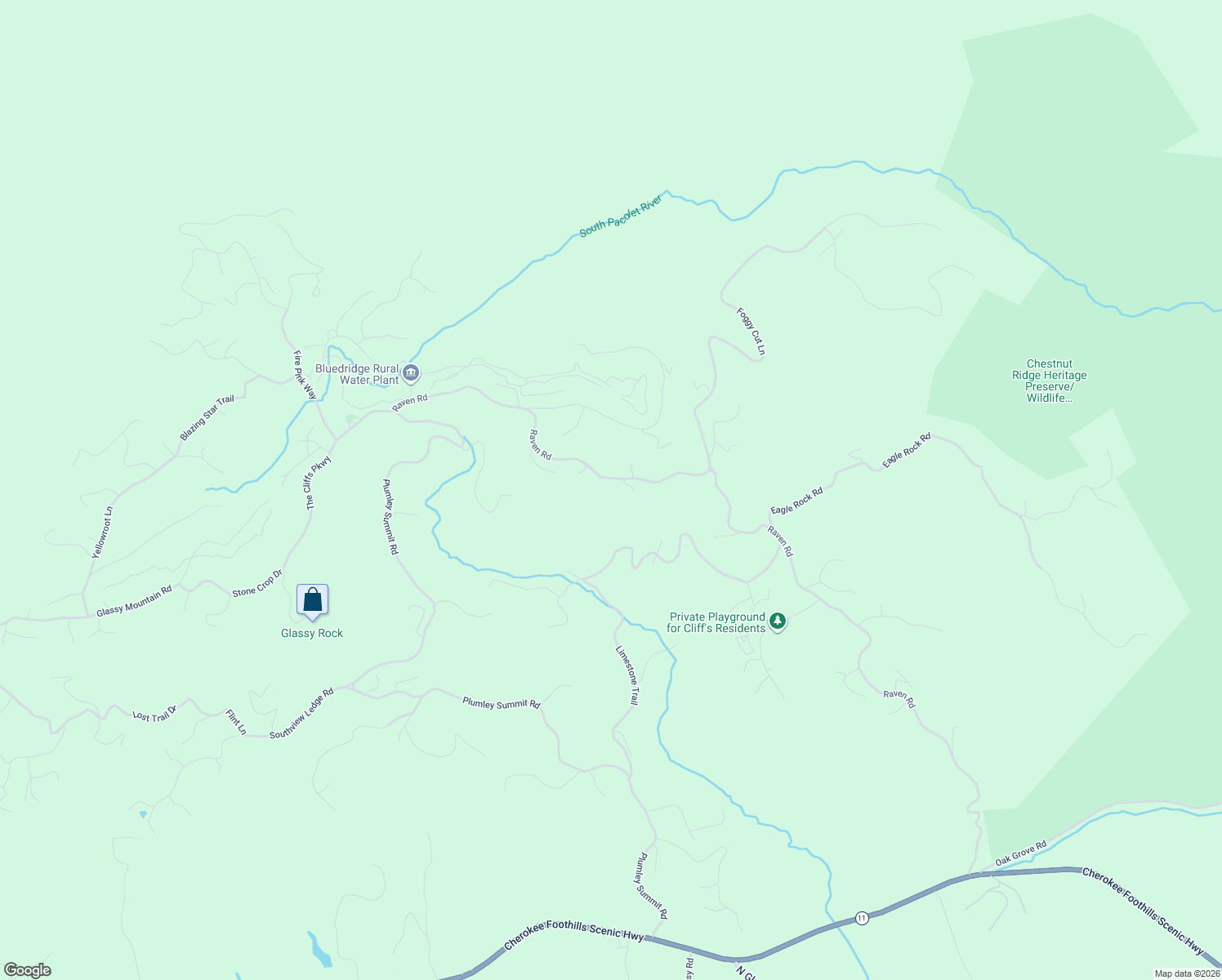 map of restaurants, bars, coffee shops, grocery stores, and more near 154 Raven Road in Landrum