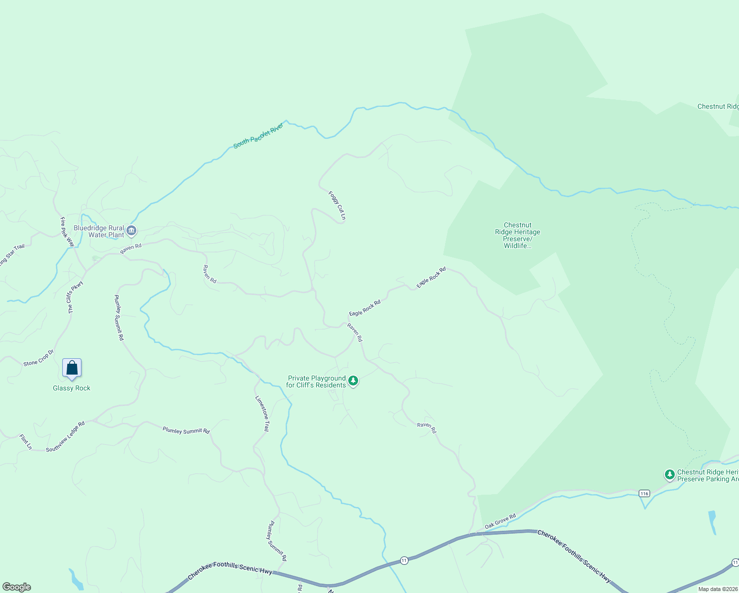 map of restaurants, bars, coffee shops, grocery stores, and more near 21 Eagle Rock Road in Landrum