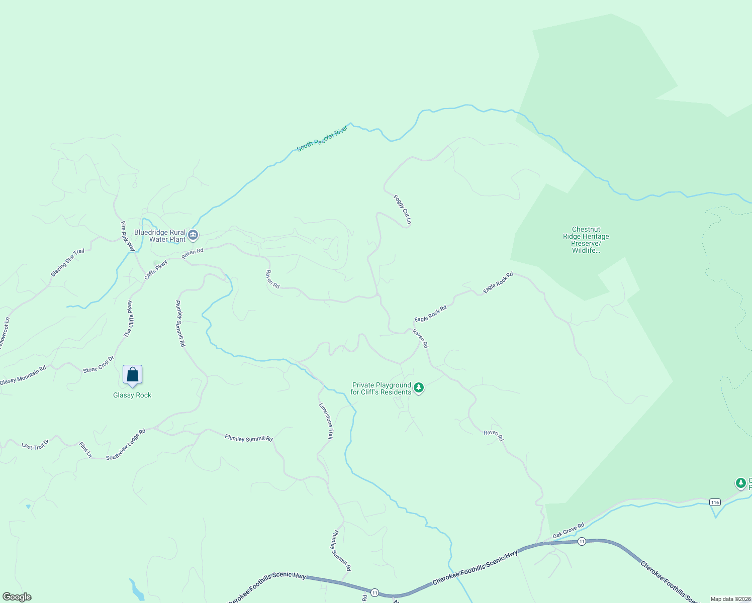 map of restaurants, bars, coffee shops, grocery stores, and more near 190 Raven Road in Landrum