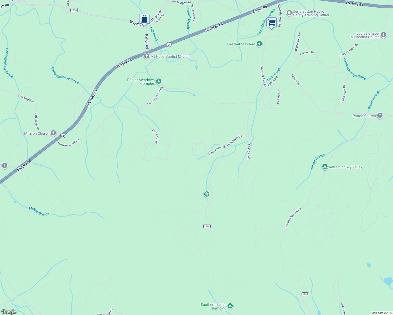 map of restaurants, bars, coffee shops, grocery stores, and more near 290 Turkey Pen Road in Franklin