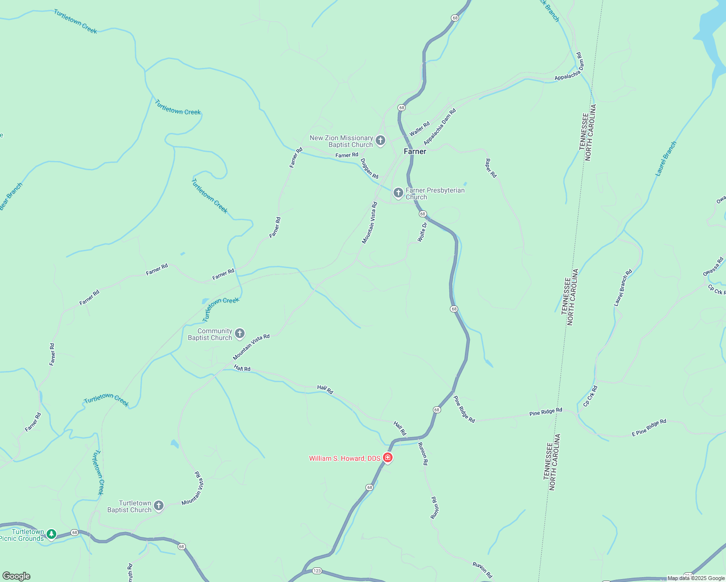 map of restaurants, bars, coffee shops, grocery stores, and more near 255 Tankersley Drive in Farner