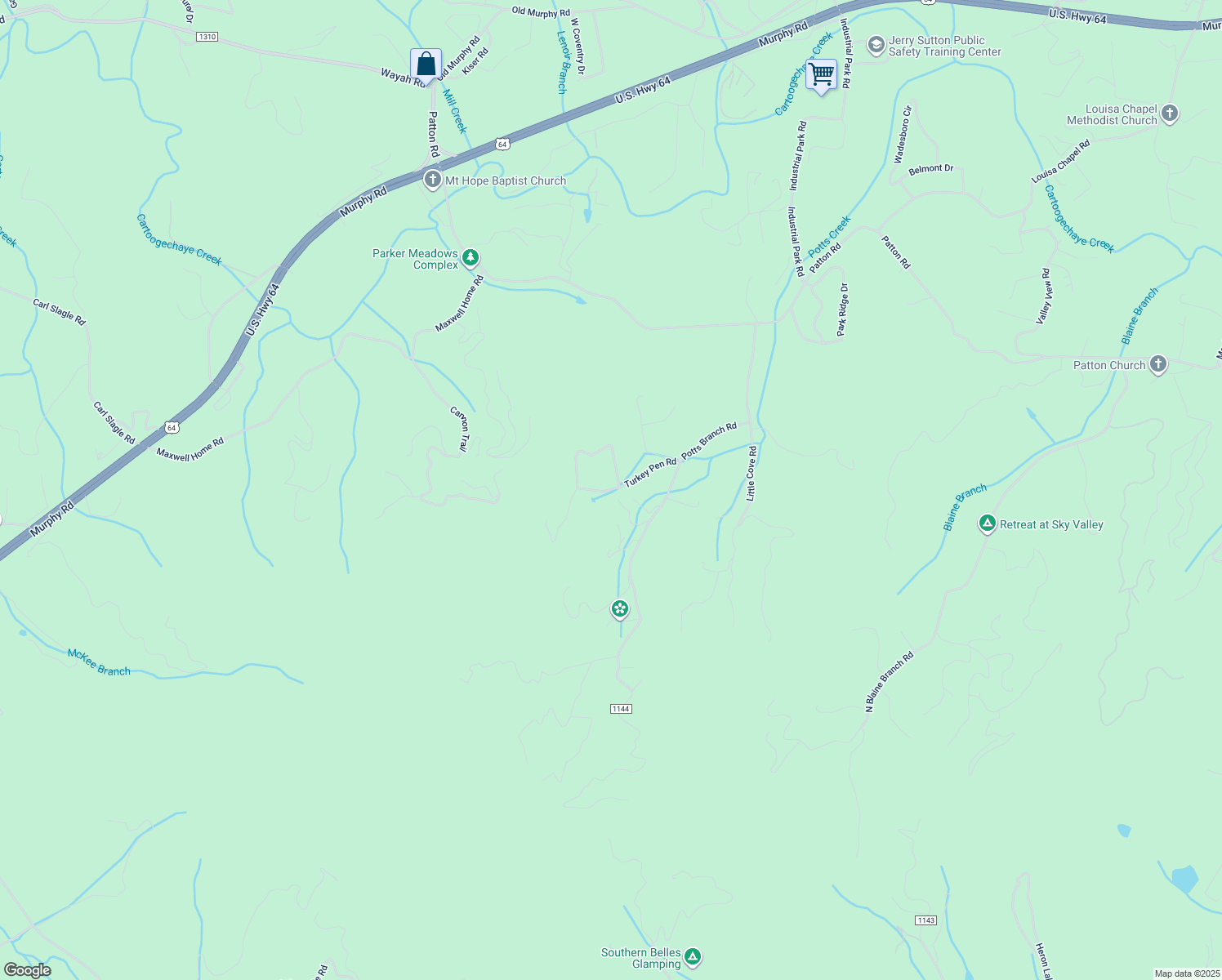 map of restaurants, bars, coffee shops, grocery stores, and more near Turkey Pen Road in Macon County
