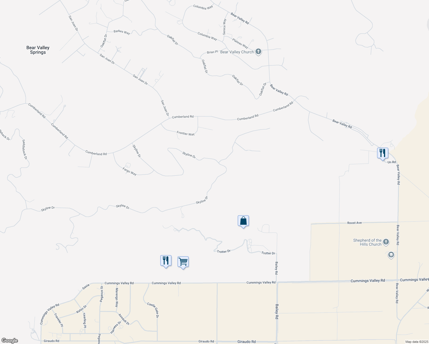 map of restaurants, bars, coffee shops, grocery stores, and more near 26501 Skyline Drive in Tehachapi