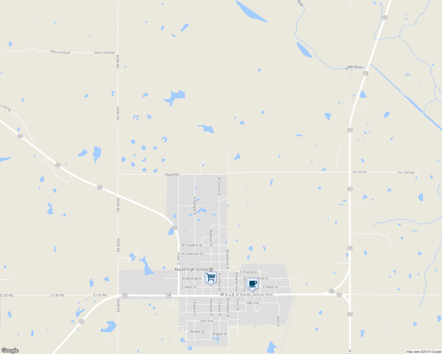 map of restaurants, bars, coffee shops, grocery stores, and more near 1611 North Oxford Street in Maud