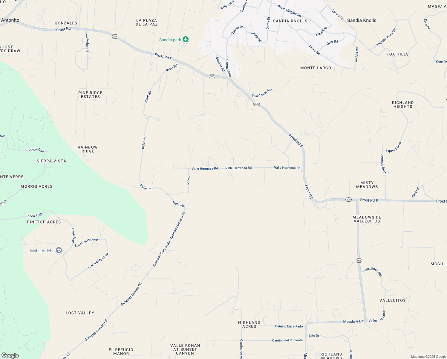 map of restaurants, bars, coffee shops, grocery stores, and more near 67 Valle Hermosa Road in Sandia Park