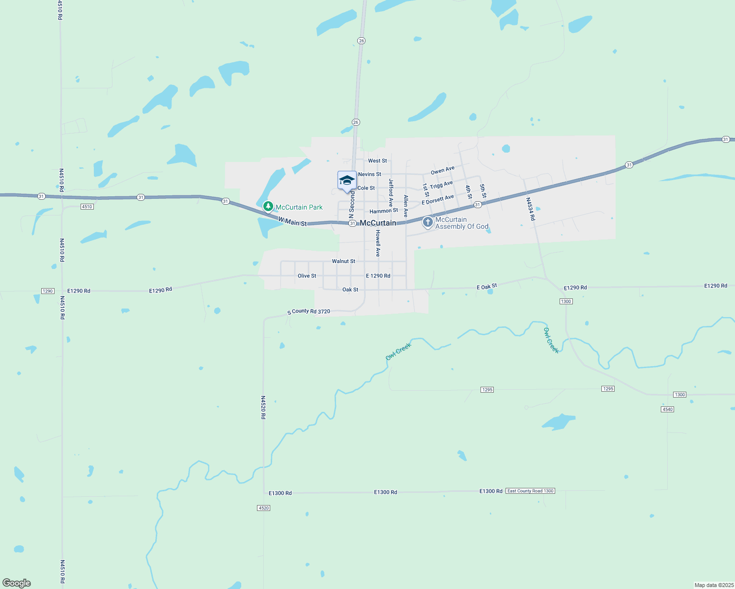 map of restaurants, bars, coffee shops, grocery stores, and more near 508 West 1st Avenue in McCurtain