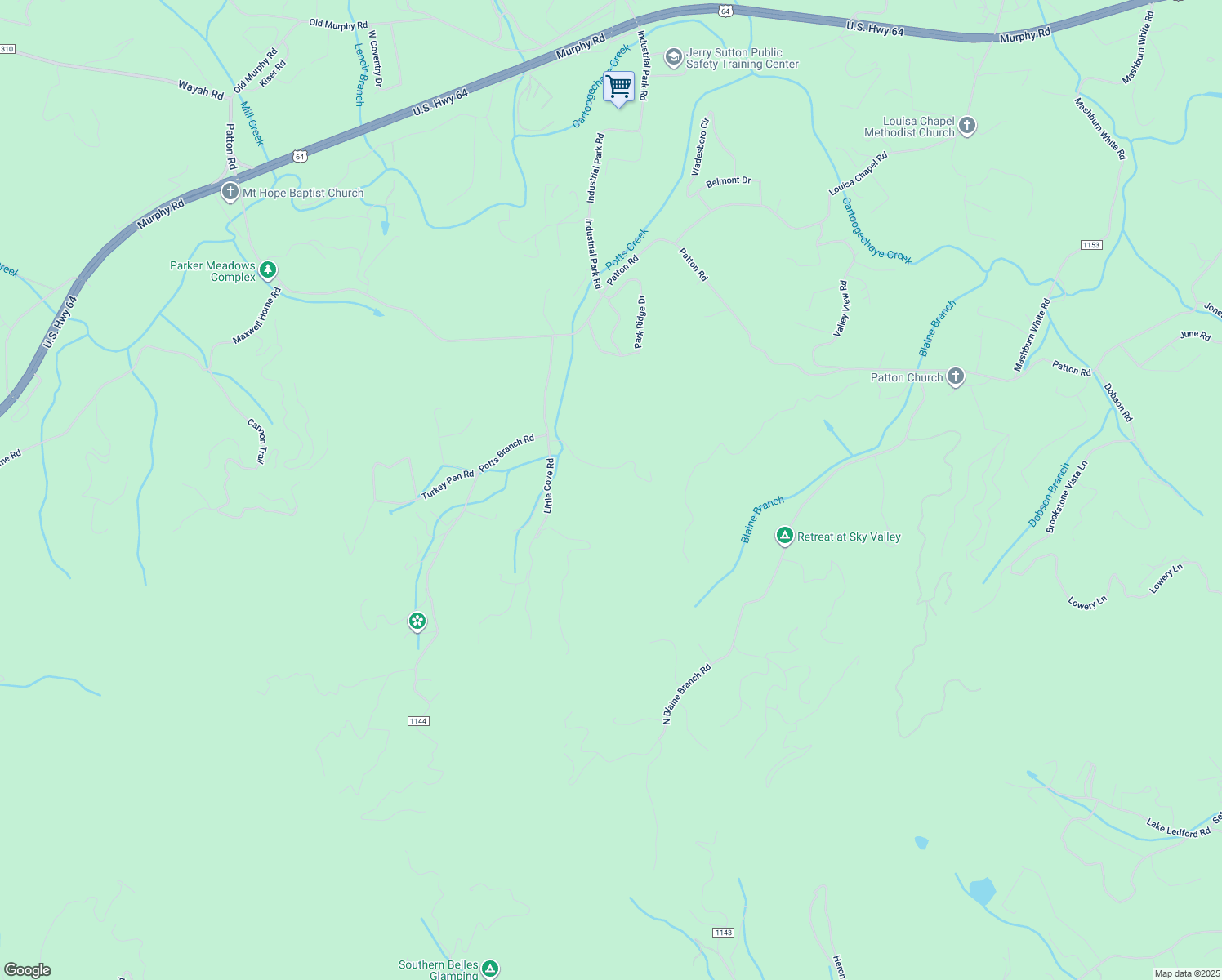 map of restaurants, bars, coffee shops, grocery stores, and more near 186 Kimsey Lane in Franklin