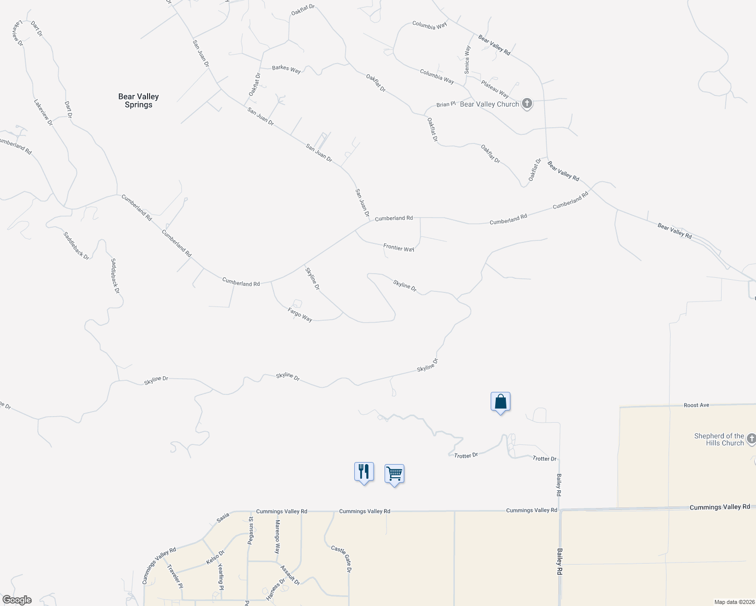 map of restaurants, bars, coffee shops, grocery stores, and more near 25880 Skyline Drive in Tehachapi