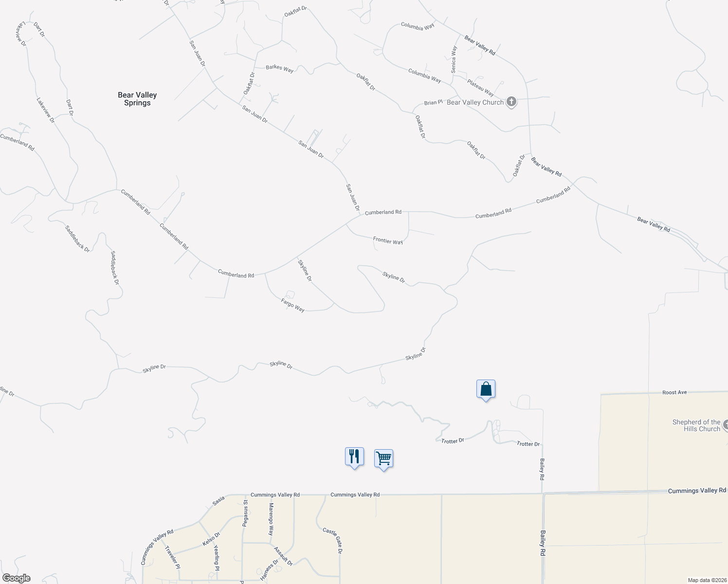 map of restaurants, bars, coffee shops, grocery stores, and more near 25880 Skyline Drive in Tehachapi