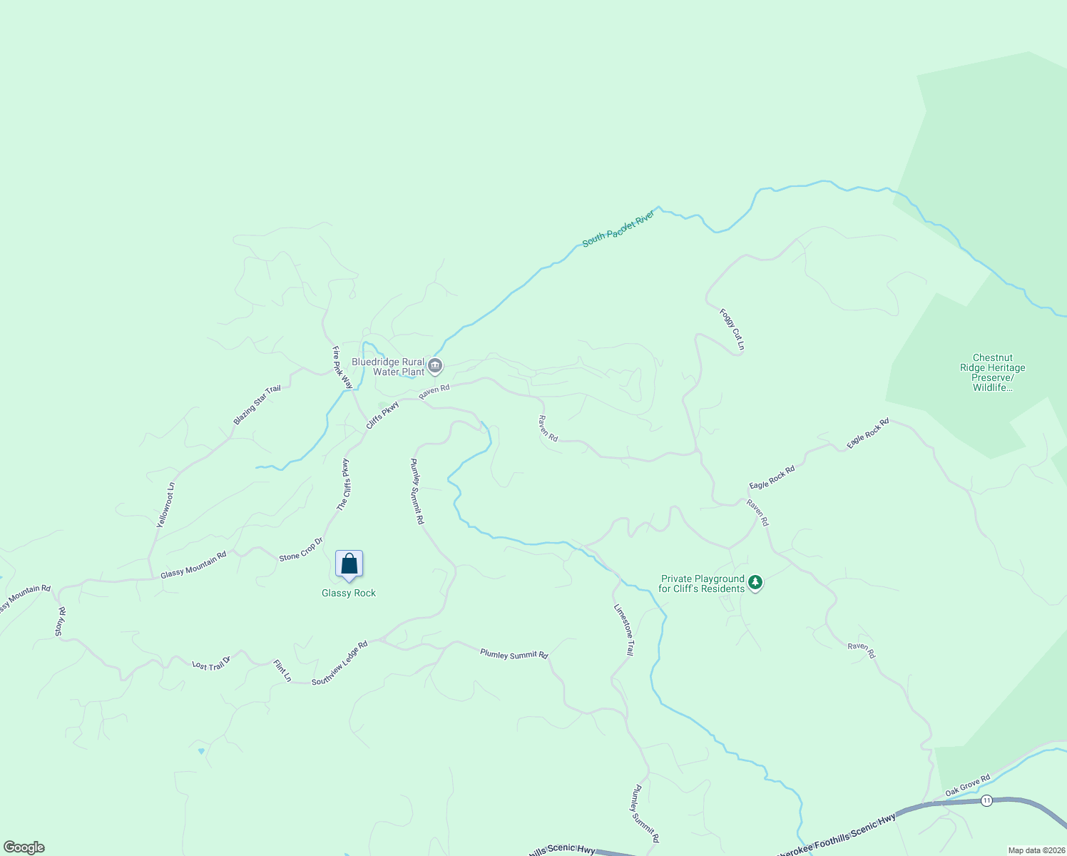 map of restaurants, bars, coffee shops, grocery stores, and more near 25 Moss Pink Way in Landrum