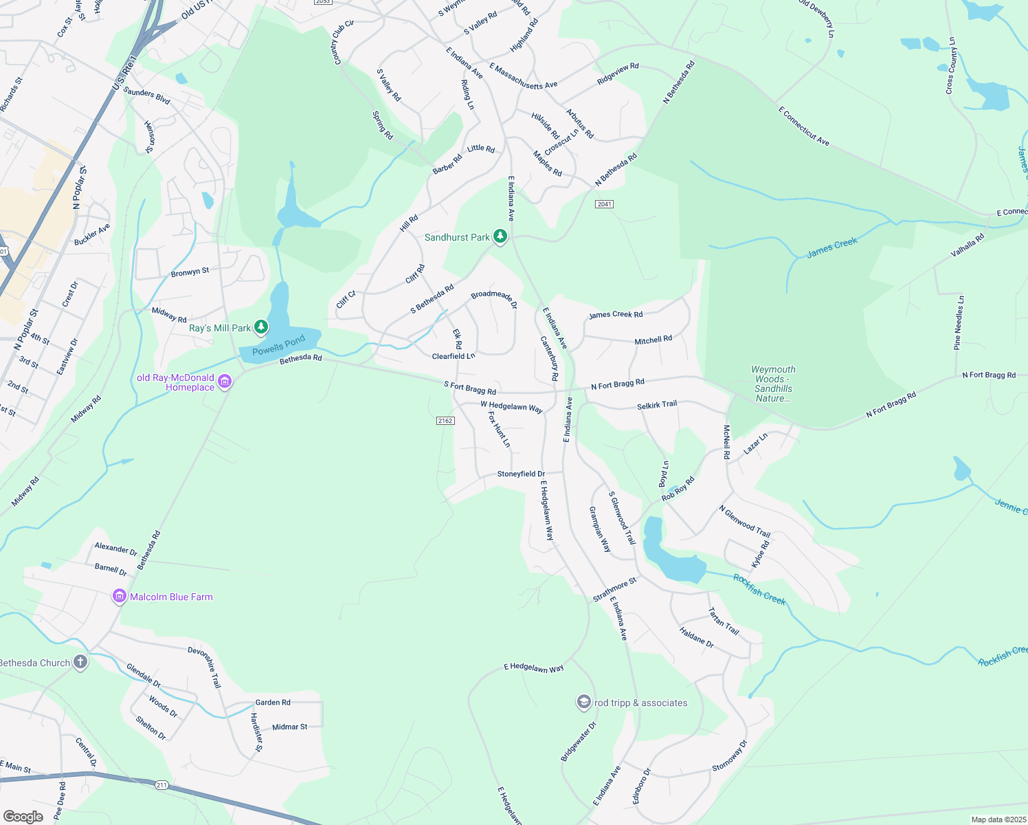 map of restaurants, bars, coffee shops, grocery stores, and more near 230 West Hedgelawn Way in Southern Pines