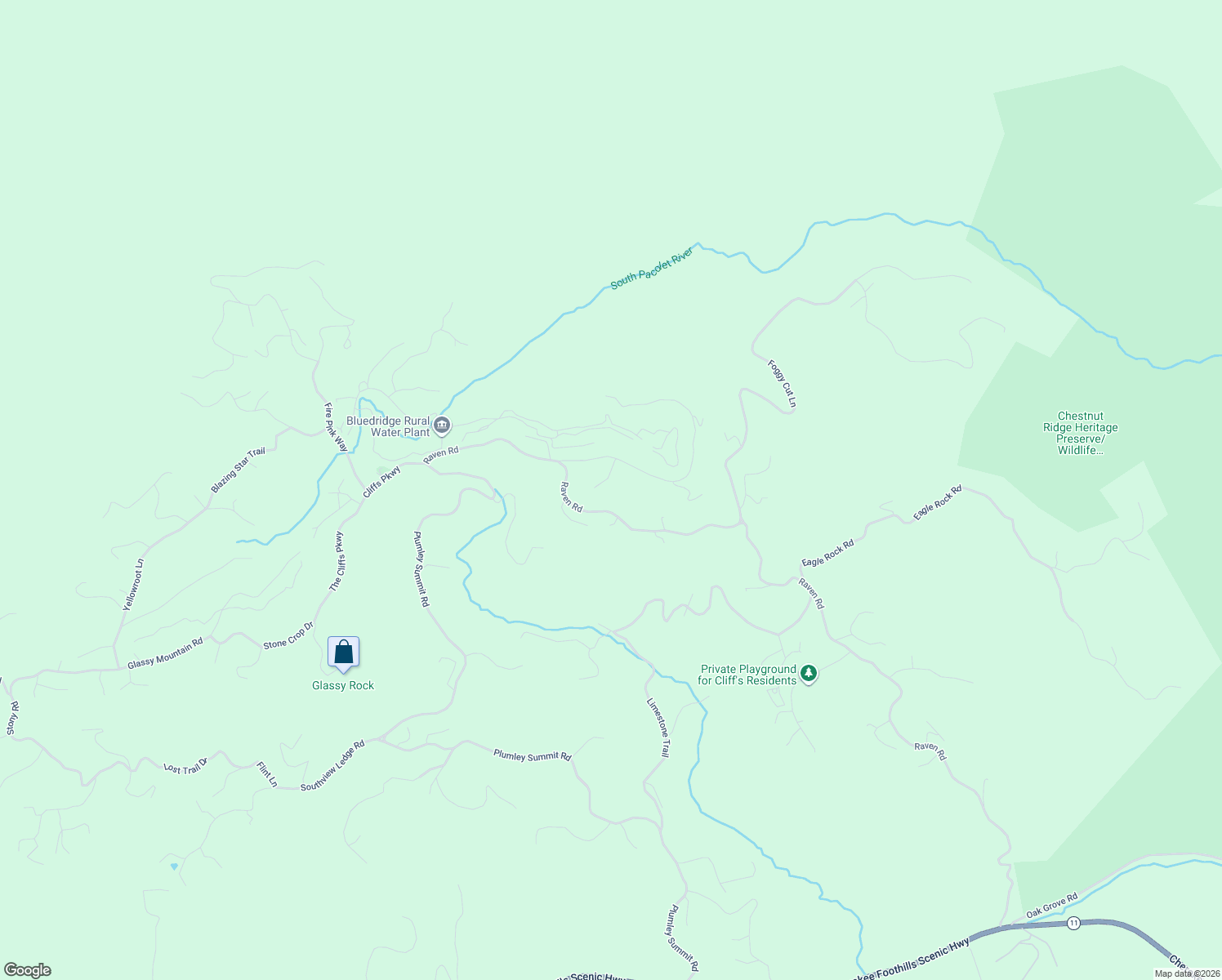map of restaurants, bars, coffee shops, grocery stores, and more near 143 Raven Road in Landrum