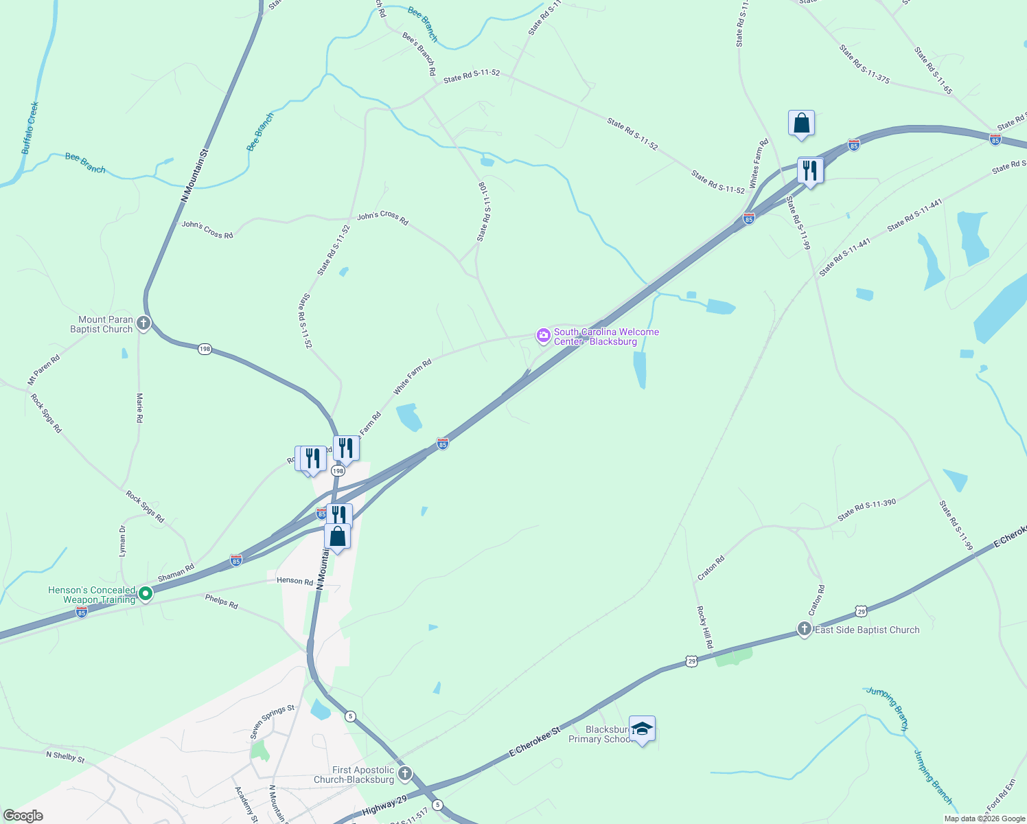 map of restaurants, bars, coffee shops, grocery stores, and more near 442 Gibbons Road in Blacksburg