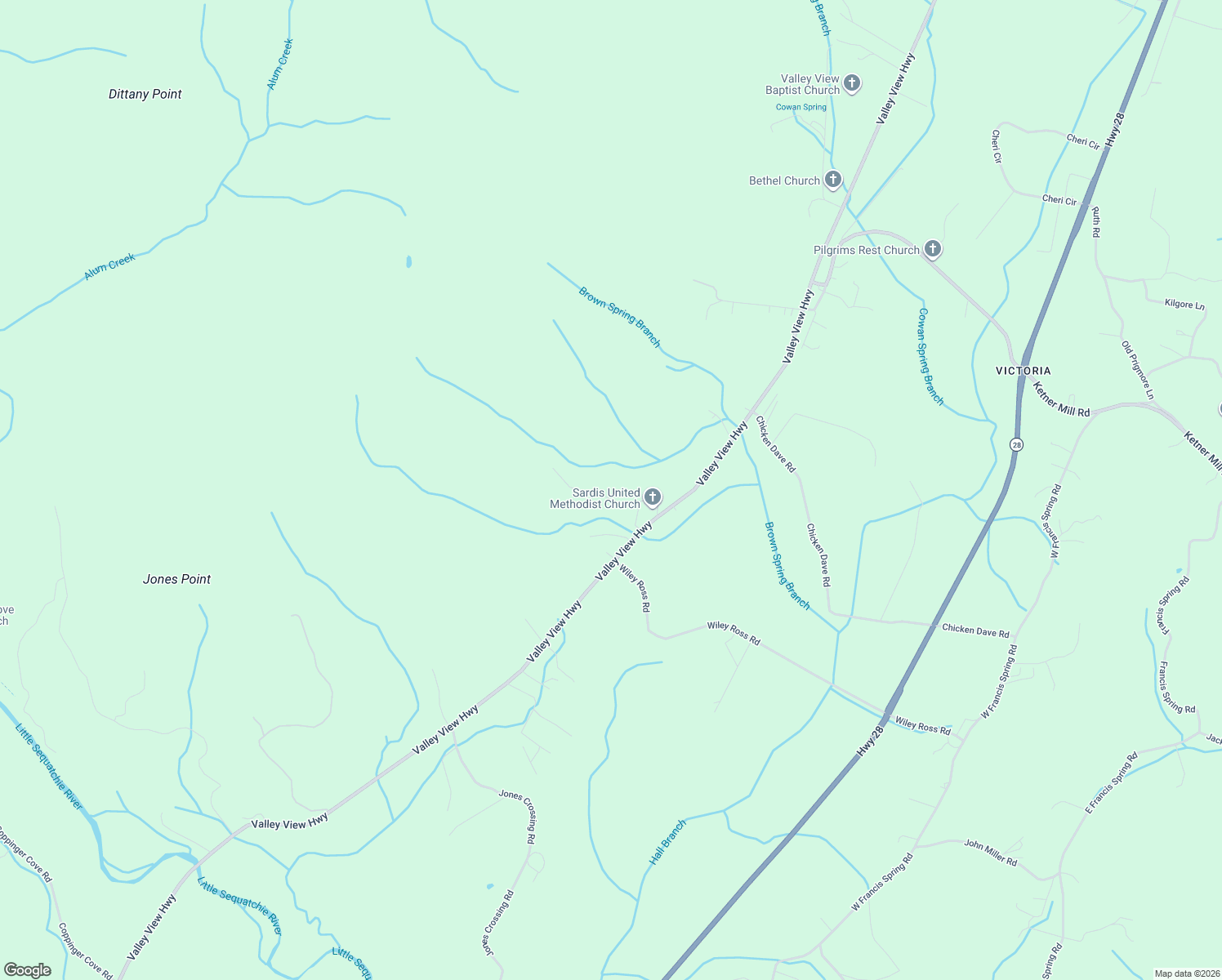 map of restaurants, bars, coffee shops, grocery stores, and more near 240 Sardis Church Road in Whitwell