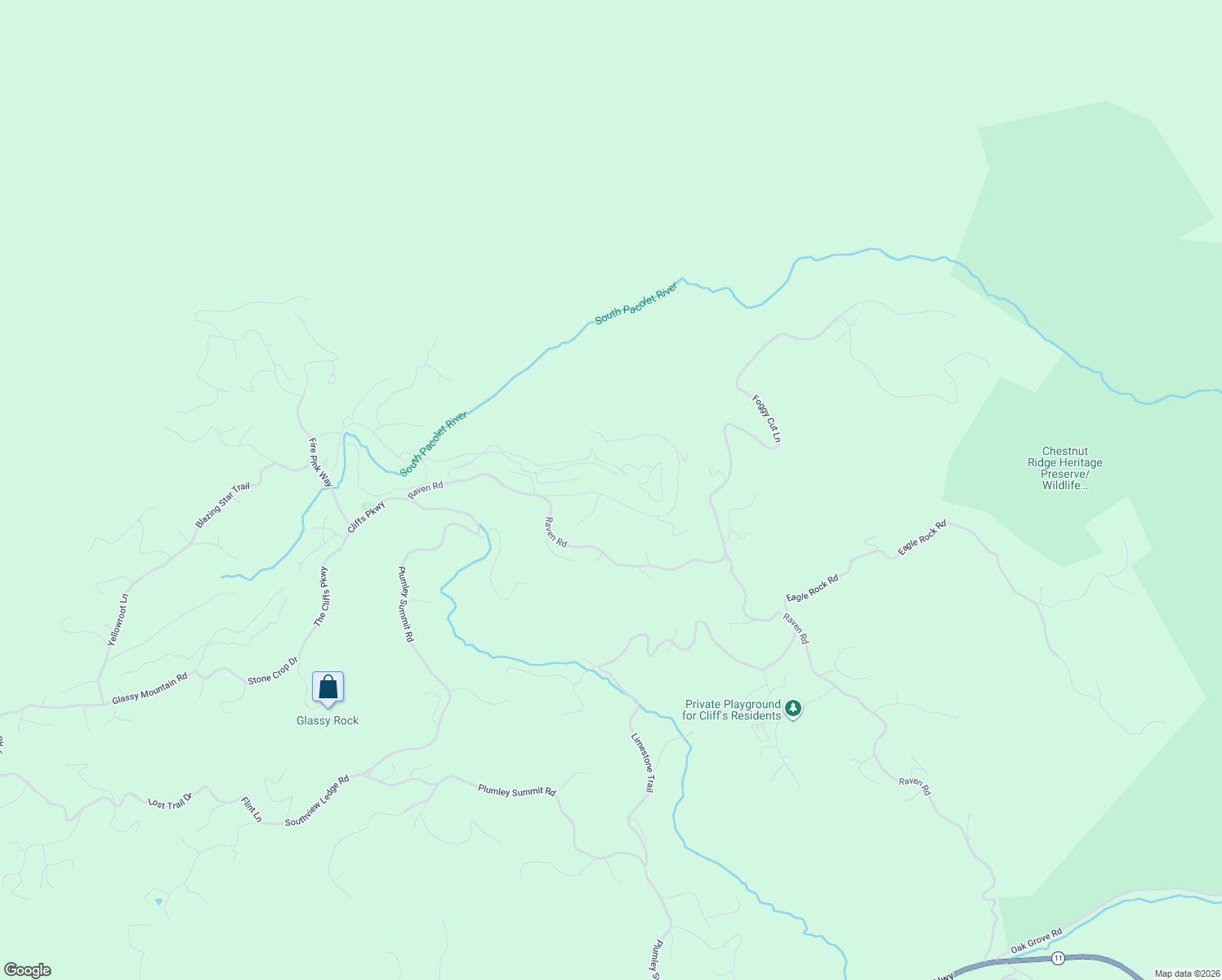 map of restaurants, bars, coffee shops, grocery stores, and more near 29 May Apple Way in Landrum