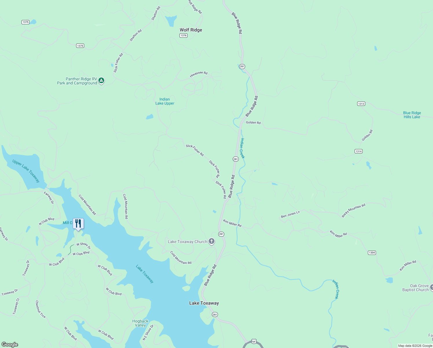 map of restaurants, bars, coffee shops, grocery stores, and more near 406 Slick Fisher Road in Lake Toxaway