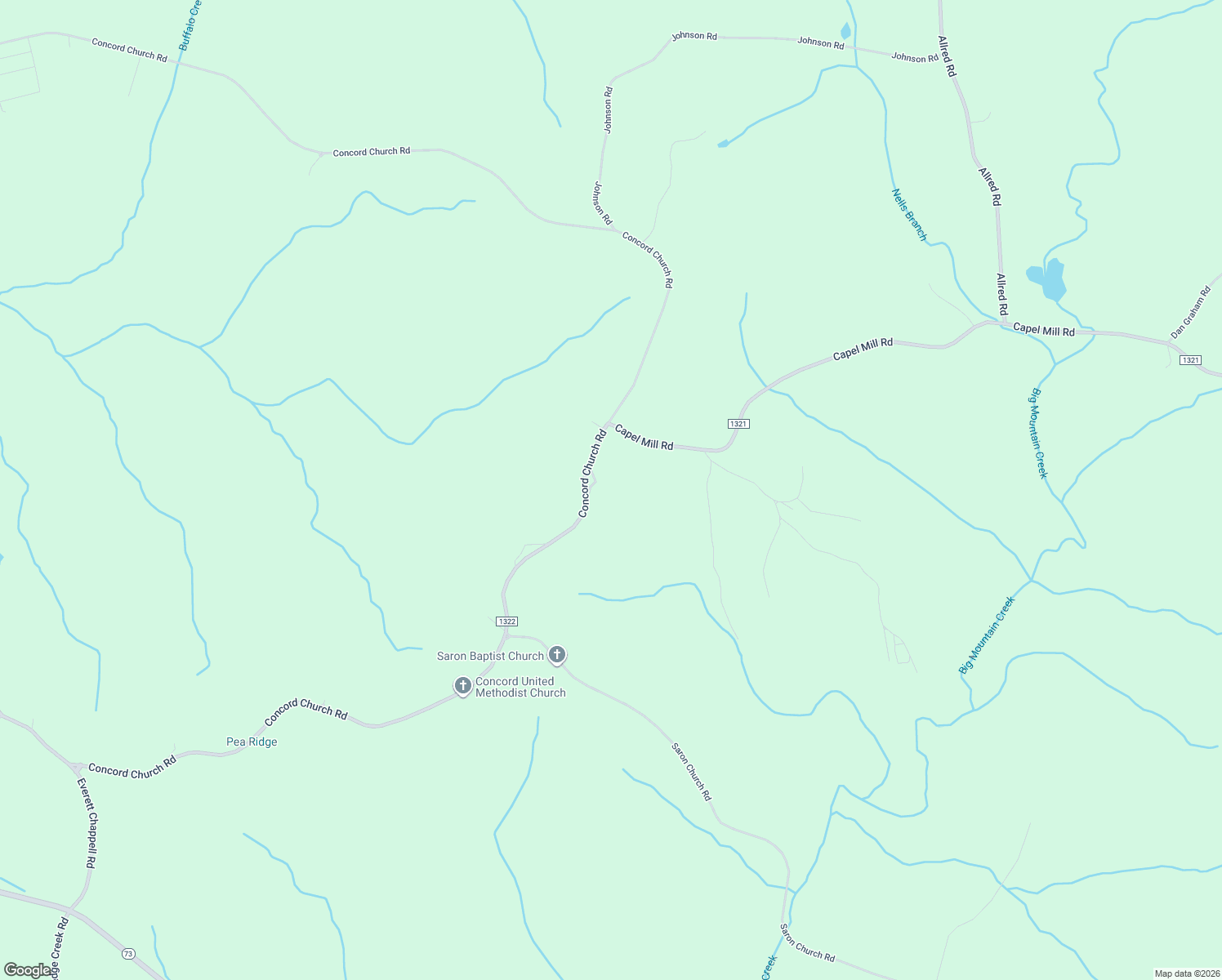 map of restaurants, bars, coffee shops, grocery stores, and more near 540 Concord Church Road in Ellerbe