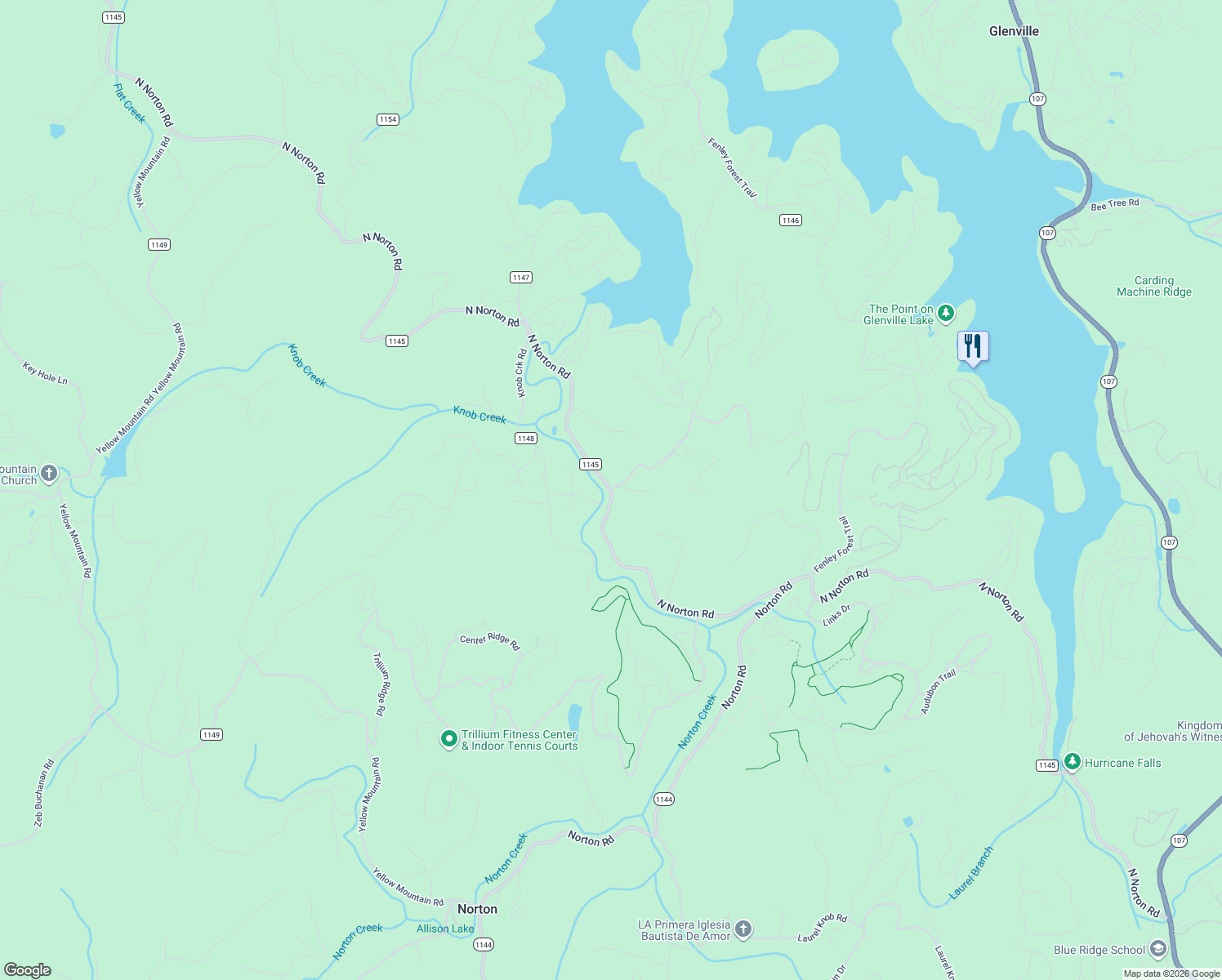 map of restaurants, bars, coffee shops, grocery stores, and more near 24 Bright Mount Road in Cullowhee