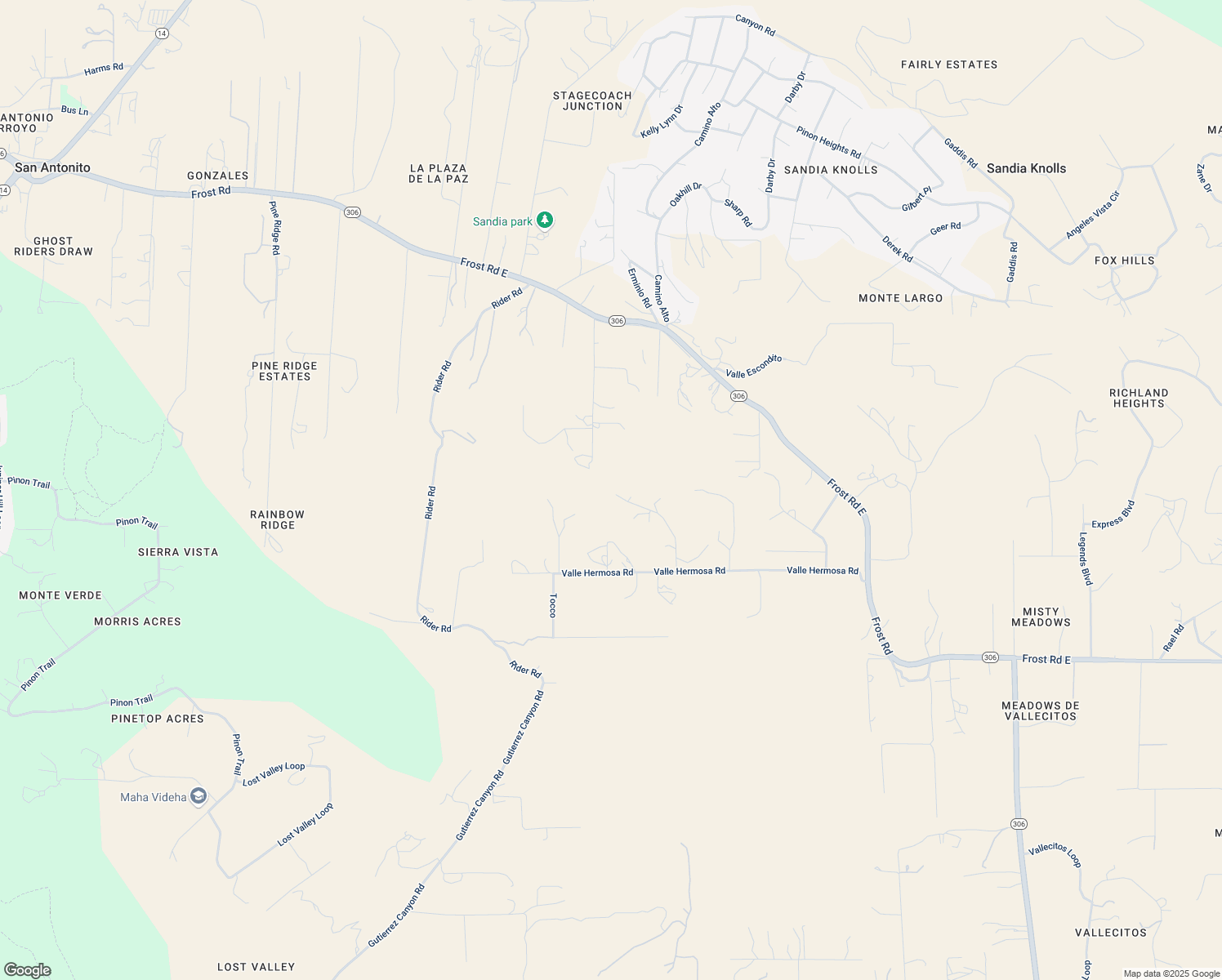 map of restaurants, bars, coffee shops, grocery stores, and more near 23 Oakmont Ridge Road in Sandia Park