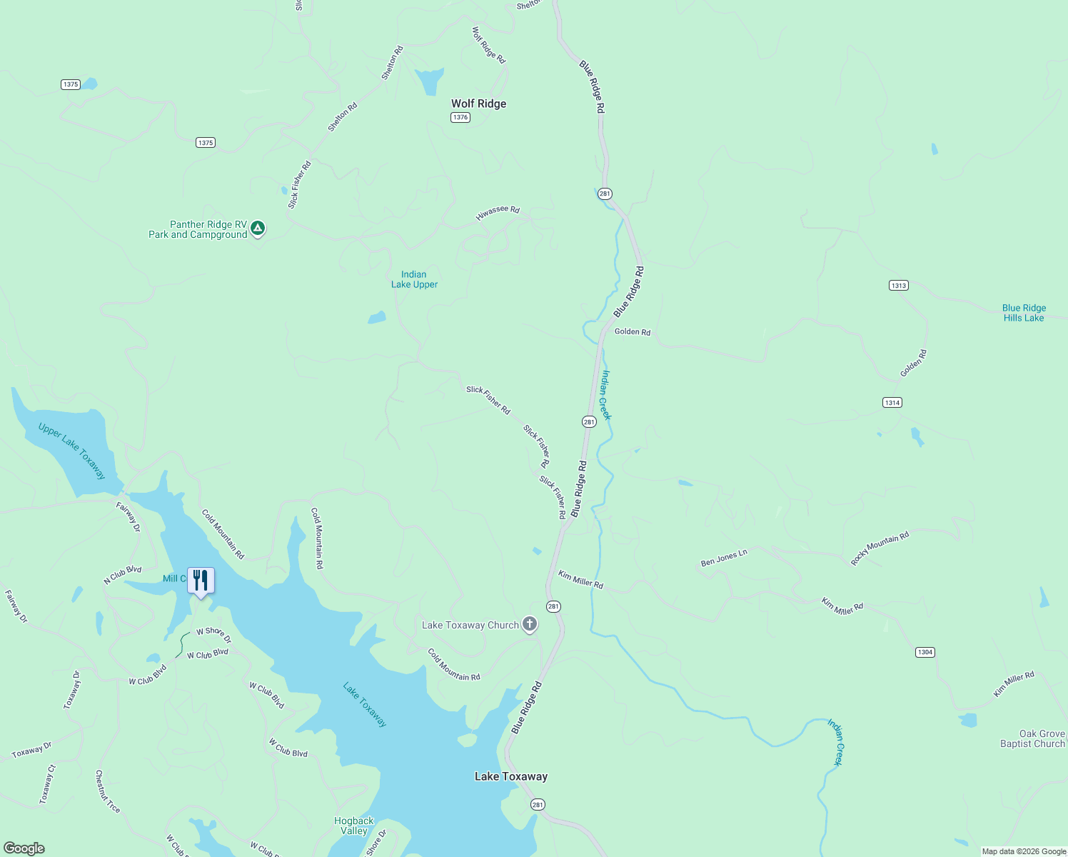 map of restaurants, bars, coffee shops, grocery stores, and more near 406 Slick Fisher Road in Lake Toxaway