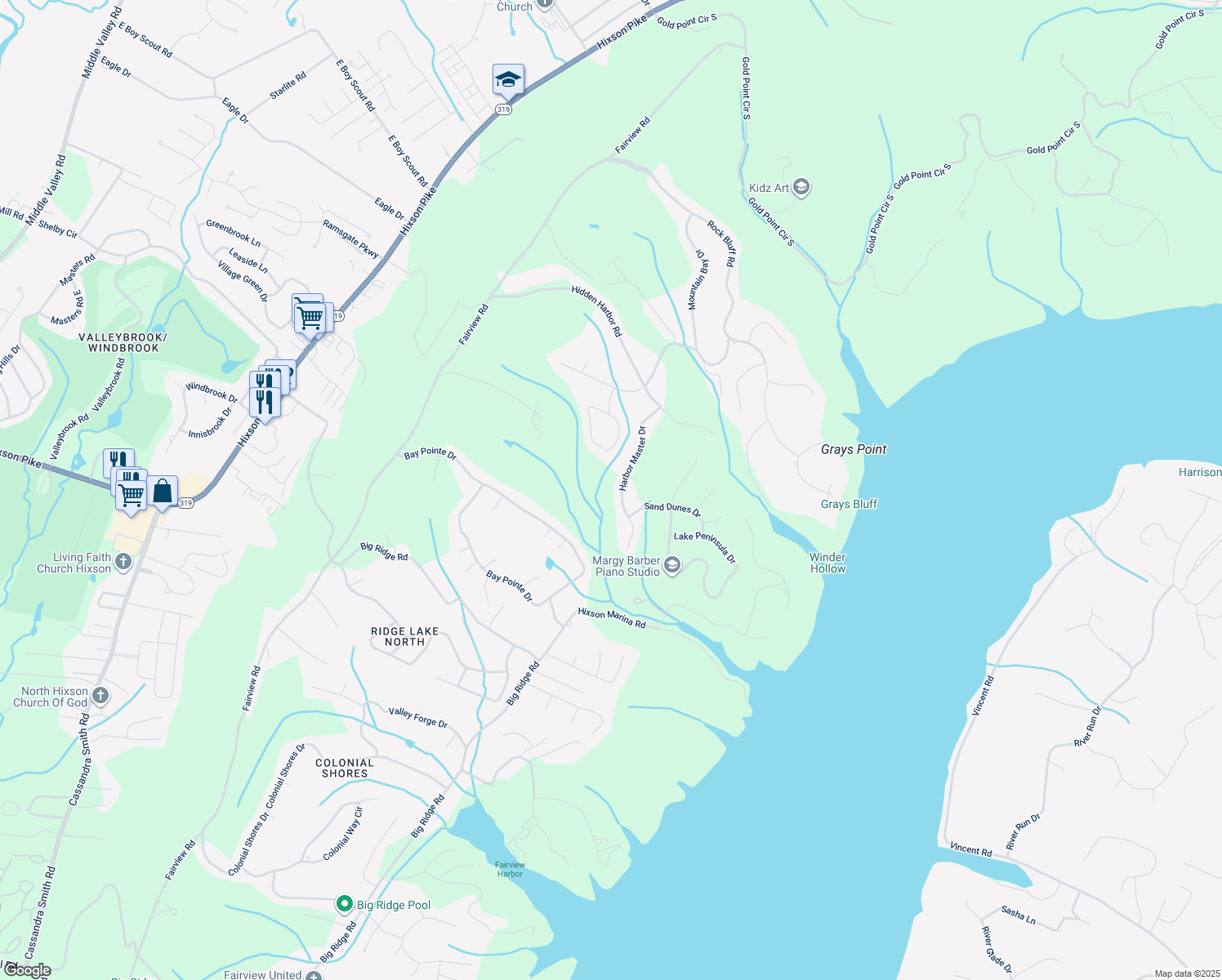 map of restaurants, bars, coffee shops, grocery stores, and more near 6431 Harbor Master Drive in Hamilton County