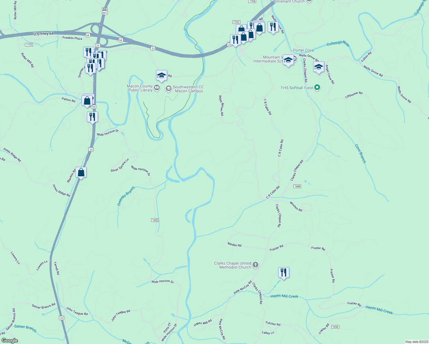 map of restaurants, bars, coffee shops, grocery stores, and more near 380 Country Walk in Franklin