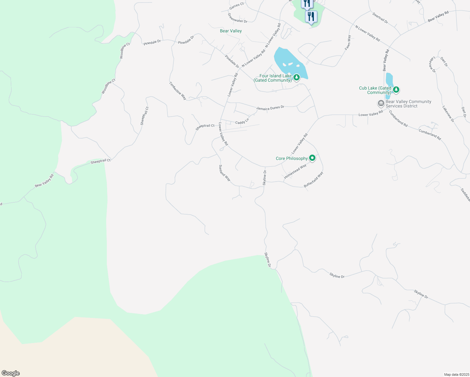 map of restaurants, bars, coffee shops, grocery stores, and more near 30100 Sunland Way in Tehachapi