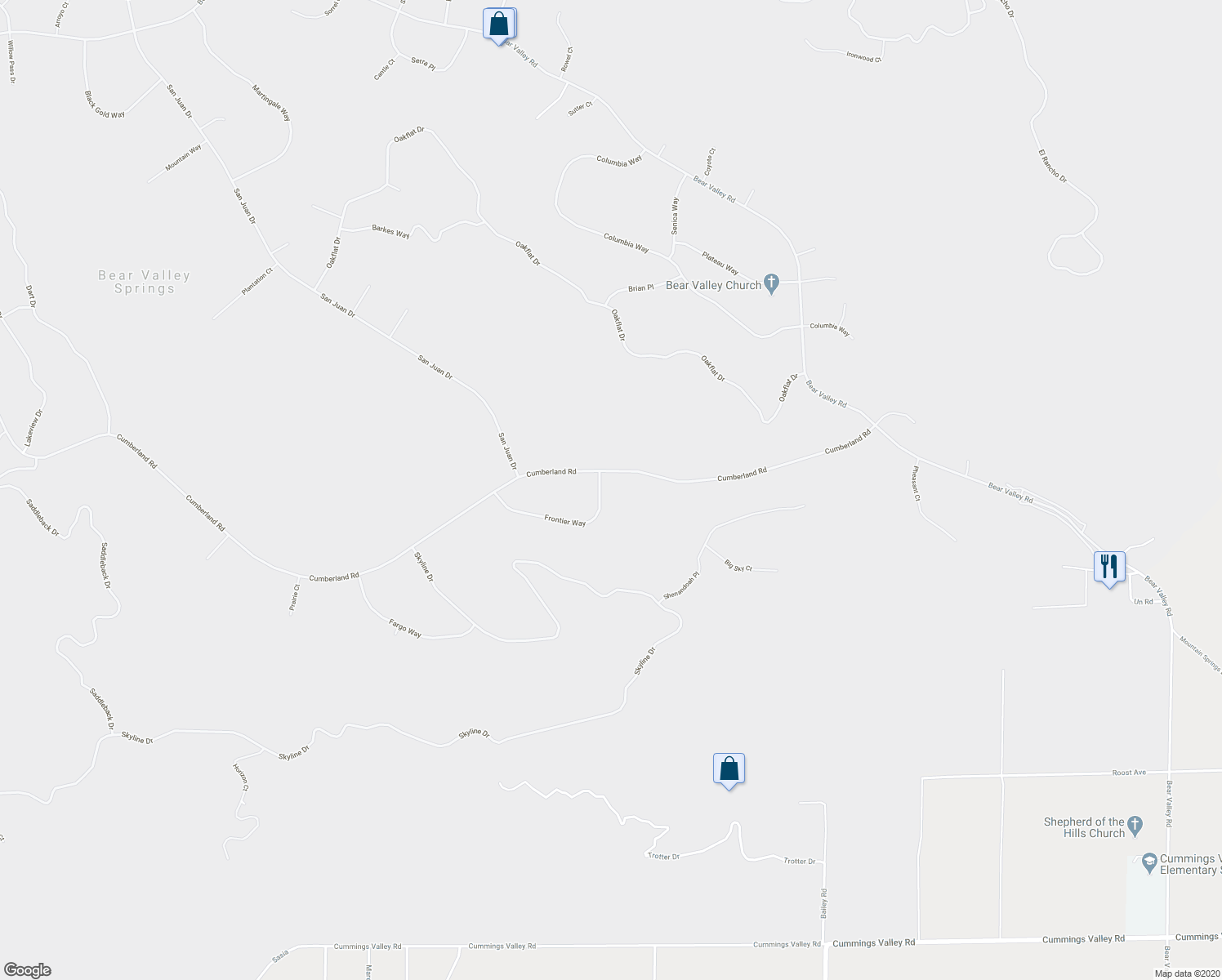 map of restaurants, bars, coffee shops, grocery stores, and more near 26600 Frontier Way in Tehachapi