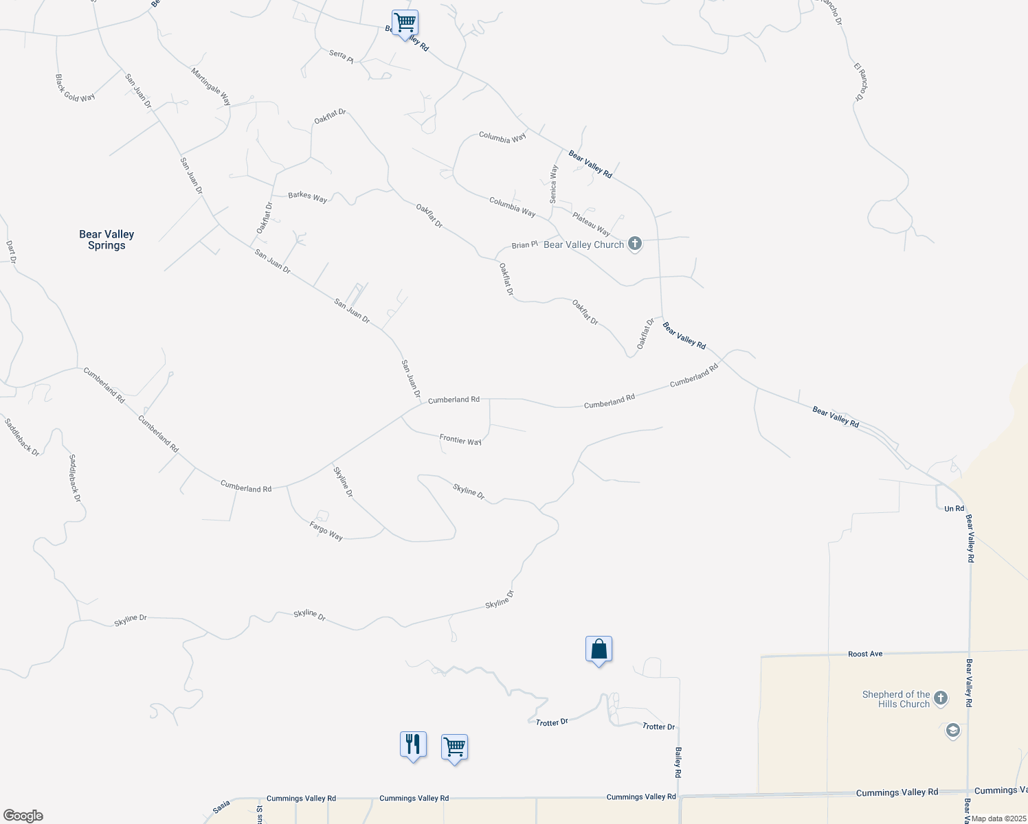map of restaurants, bars, coffee shops, grocery stores, and more near 26580 Cumberland Road in Tehachapi