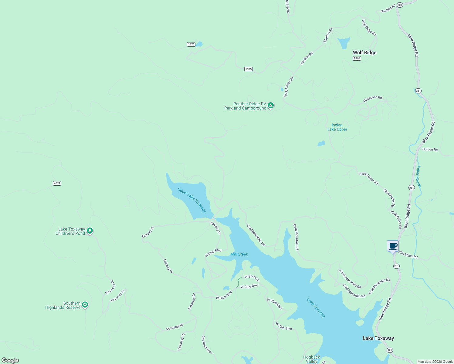 map of restaurants, bars, coffee shops, grocery stores, and more near 224 Panther Ridge Road in Lake Toxaway