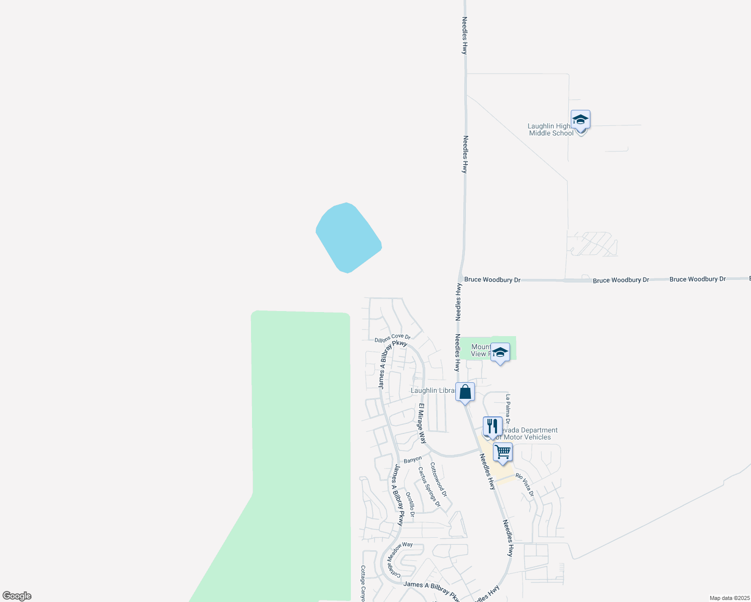 map of restaurants, bars, coffee shops, grocery stores, and more near 2335 Brookings Harbor Drive in Laughlin