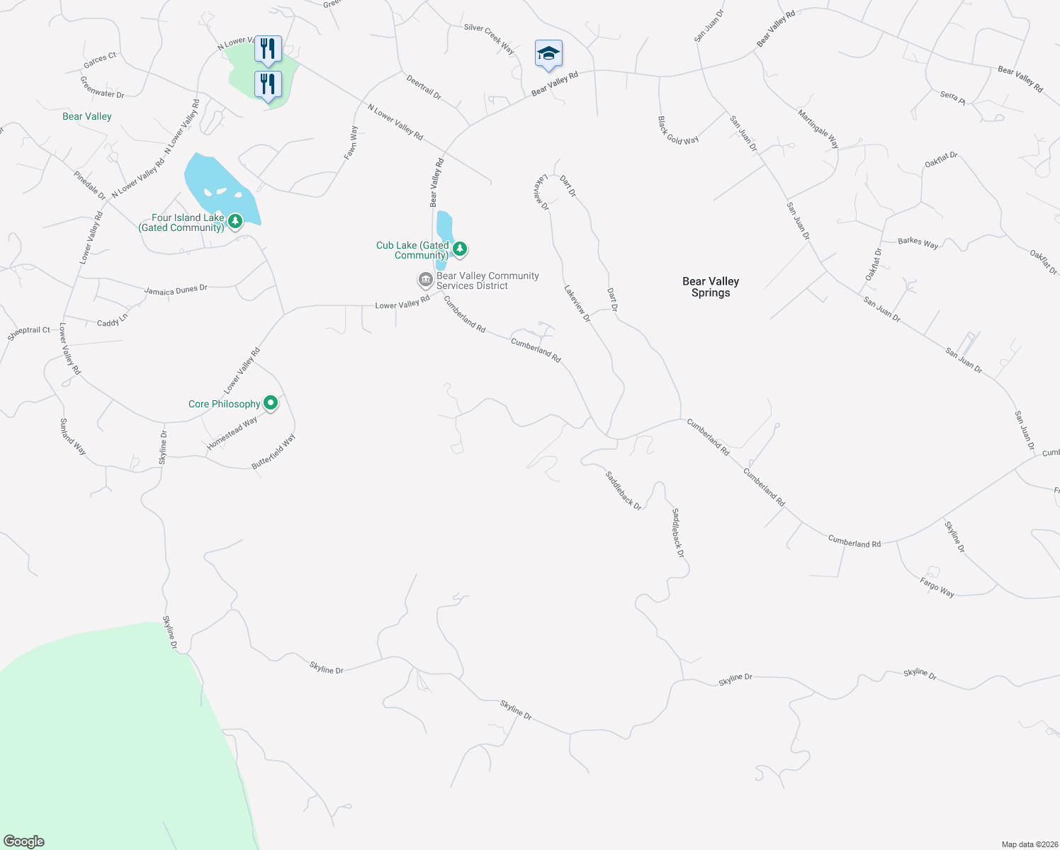 map of restaurants, bars, coffee shops, grocery stores, and more near 28500 Ridgeview Court in Tehachapi